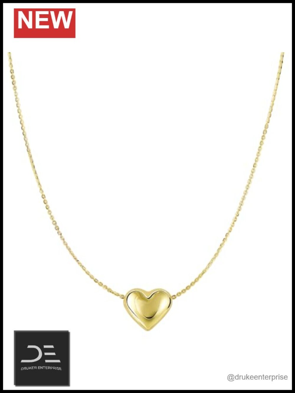 10k Real Gold Puffed Heart Pendant Necklace 18"